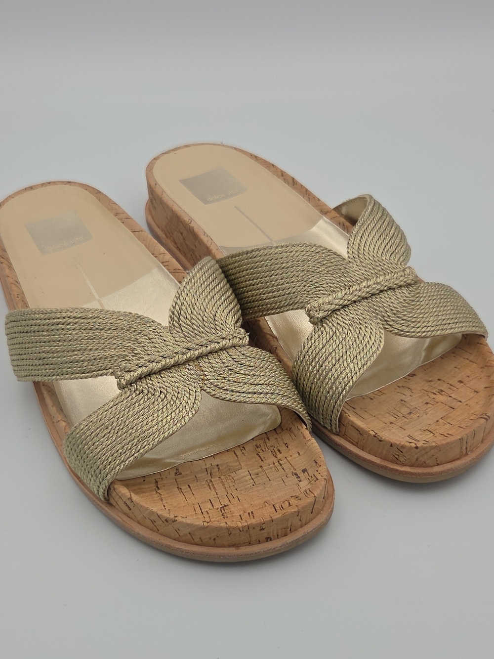 Dolce Vita Gold Woven Knot Cork Slide Sandals